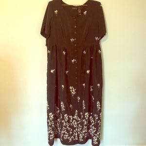 Vtg 90s Liz Claiborne black floral long dress